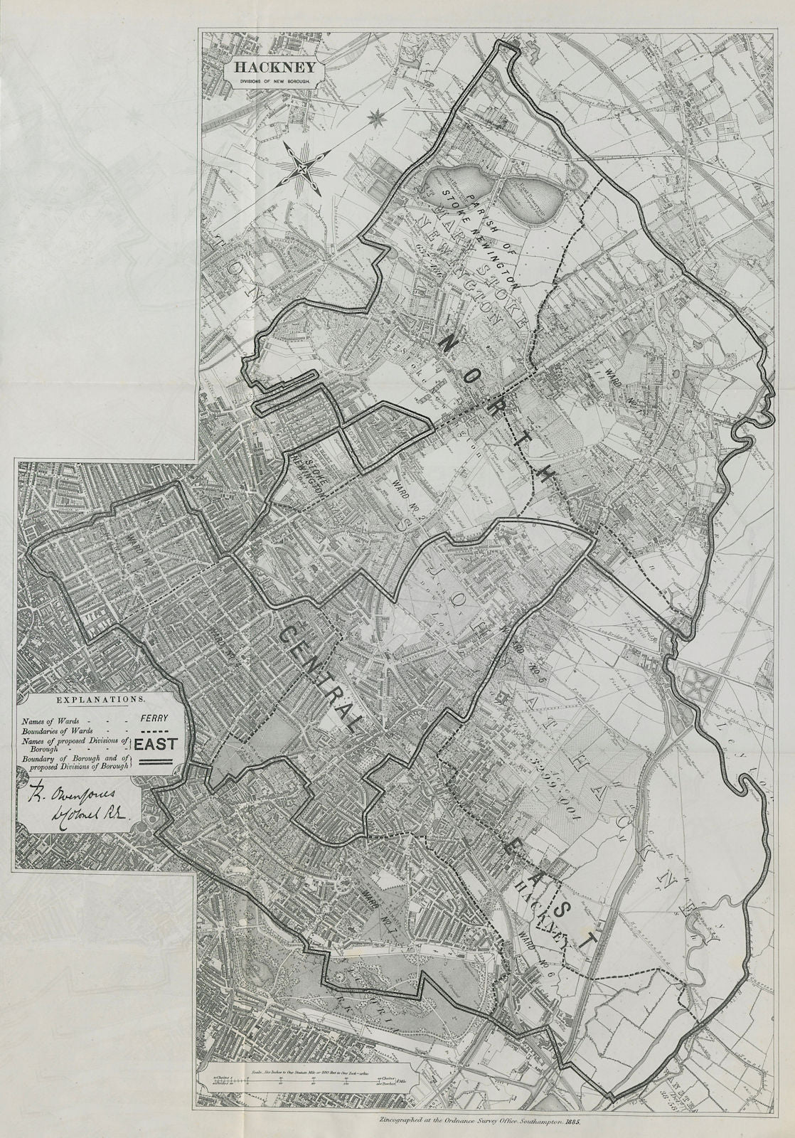 Hackney Parliamentary Borough. Stoke Newington. BOUNDARY COMMISSION 1885 map